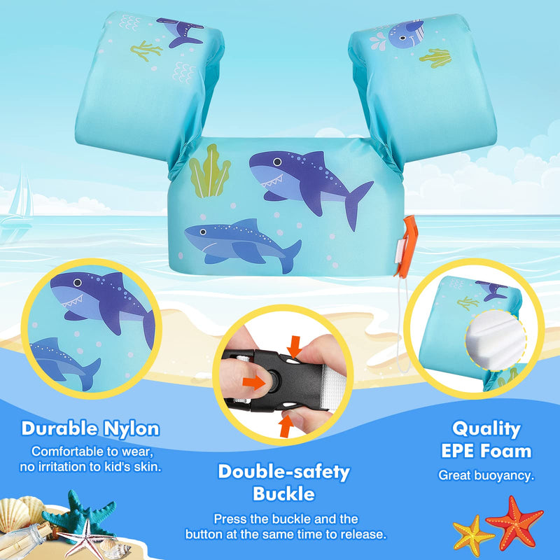 MoKo Swim Arm Band for Kids 20-30-40-50lbs, Toddler Swim Vest Cute Cartoon Swimming Wings Pool Floats Sleeve Children Water Sports Learning Swim Training Equipment, Blue A-Blue Shark for kids 20-50 lbs