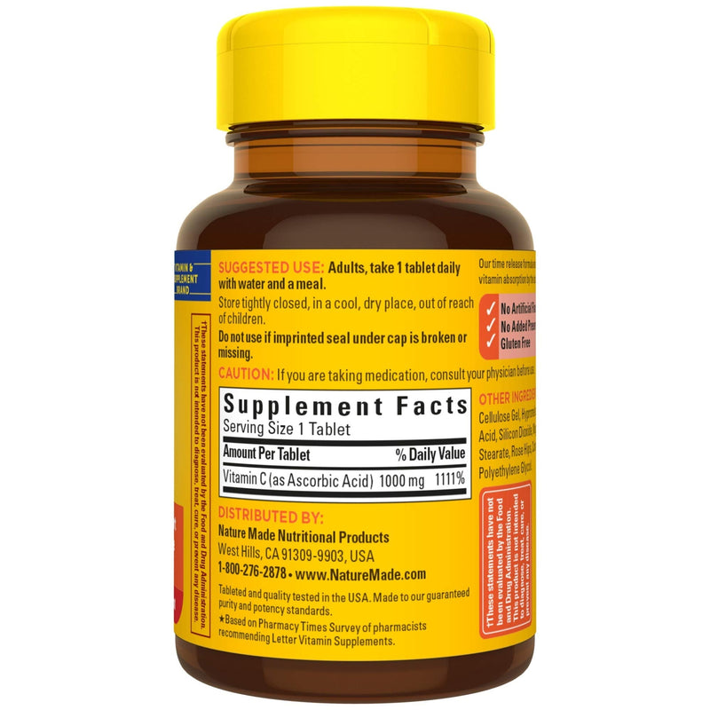 Nature Made Vitamin C 1000 mg Time Release Tablets with Rose Hips, 60 Count to Help Support the Immune System 60 Count (Pack of 1)
