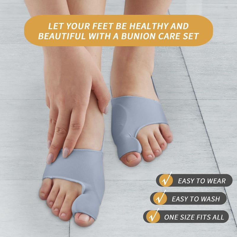 2PCS Bunion Corrector for Women & Men Big Toe Straightener - Bunions Correction Tool for - Bunion Splint with Soft Pads - Hallux Valgus Pain Relief, Breathable Fabric for Day & Night Wear (1, Gray) 1 - BeesActive Australia