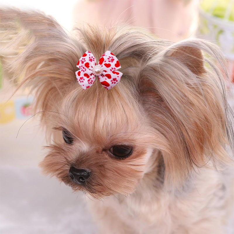 PET SHOW 20pcs Dog Hair Bows with Alligator Clips for Small Medium Dogs Bowknot Hair Clips Cat Puppy Yorkshire Grooming Hair Accessories Assorted (Paw Bone Printed) Paw Bone Printed - BeesActive Australia