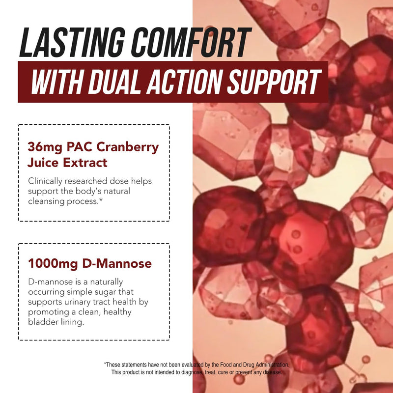 CranEaze®: Cranberry Juice Extract Plus D-Mannose – 36 mg PAC, 100% Soluble PAC - Supports Urinary Tract Health – Most Effective Cranberry Pills for Women, UTI Cranberry Supplement - 60 Capsules 60 Count (Pack of 1) - BeesActive Australia