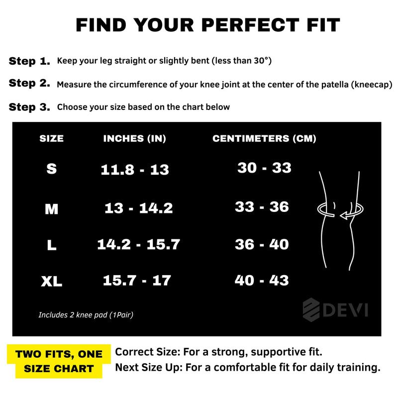 Knee Sleeves 7mm for Weightlifting, Squats, Fitness, Powerlifting, with Advanced 2025 Anti-Slip Design, Premium Neoprene, Constant Compression Brace, Gym Training Support - 1 PAIR - Men Women – DEVI Black Large