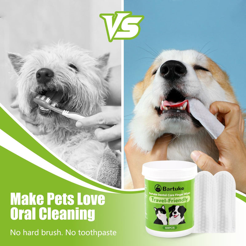 Pet Teeth Cleaning Wipes for Dogs & Cats, 60 Counts Pet Dental Care Finger Wipes Remove Bad Breath, Plaque, Tartar Buildup, Disposable Dog Finger Toothbrush Wipes Effective Teeth Cleaner
