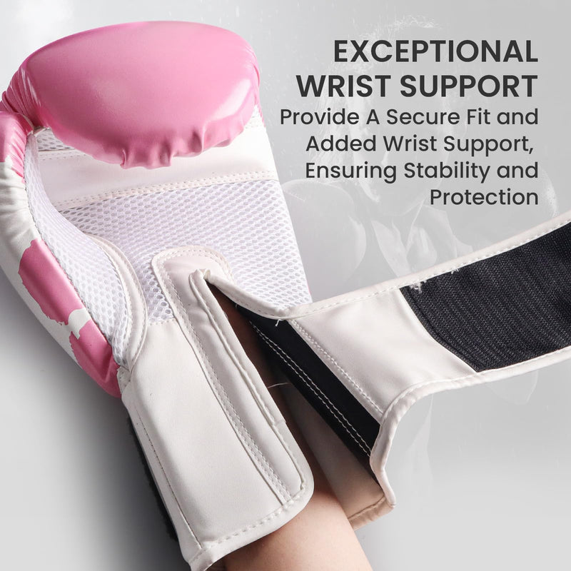 FINGER TEN Boxing Gloves Women Punching Sparring Kickboxing MMA Training Heavy Bag Glove Black Leather 12 oz for Womens (Ivory/Pink, 12 oz)