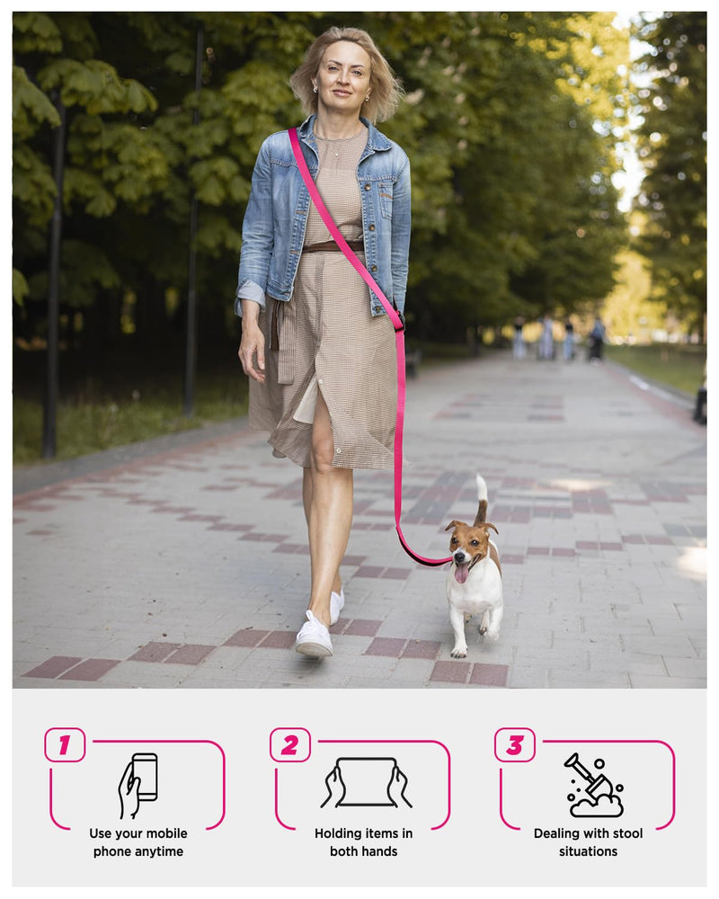 Hands Free Dog Leash, 8.2ft Multifunctional Crossbody Rope with Explosion-Proof Handle and Adjustable Training Hands Free Leash for Medium,Large Dogs Walking,Pink Rose Pink - BeesActive Australia