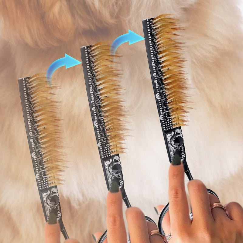JASON Professional Thinning Scissors Dog Scissors with Ergonomic Handle Black Fur Scissors Thinning Scissors Chunker Scissors for Dogs Cats etc. 7 Inch 50 Teeth Japanese 440C Stainless Steel S-Thinning 7" - BeesActive Australia