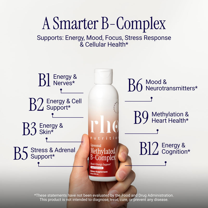 Rho Nutrition Liposomal Methylated B-Complex Liquid Supplement | High Absorption Formula, Active B Vitamins, Energy, Mood & Nervous System Support, 30 Servings
