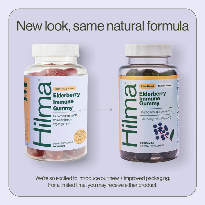 Hilma Elderberry Immune Support Supplement, 60 Vegan Gummies | Daily Natural Wellness Supplement, Clinically Proven Ingredients, With Vitamin C, Zinc, Antioxidants, Natural Berry Flavor