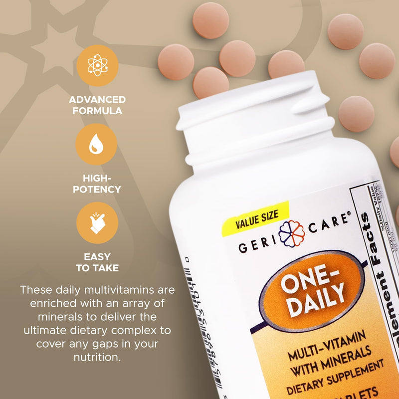 GeriCare One-Daily Multivitamins with Minerals for Men & Women (200 Tablets) High-Potency Multi-Vitamin & Multimineral Dietary Supplement for Immunity, Energy| Complete Daily Nutritional Support 200 Count (Pack of 1)