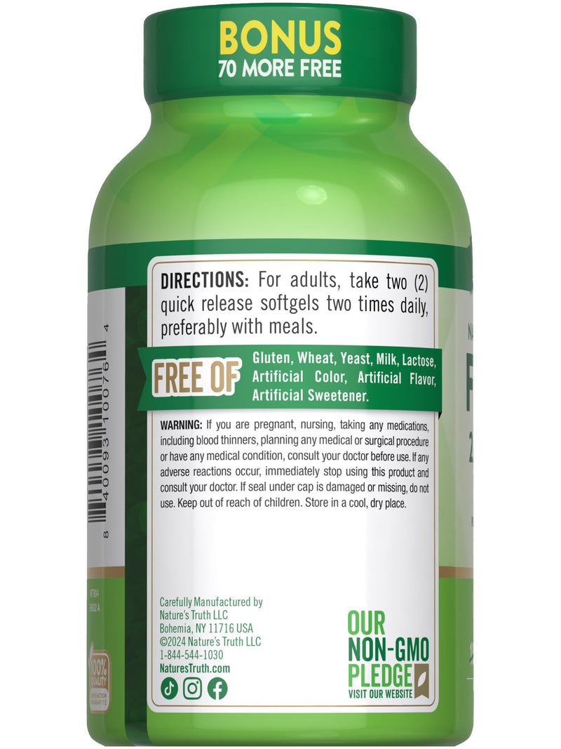 Nature's Truth Fish Oil 2000 mg | 600 mg Omega 3 | 250 Softgels | Natural Lemon Flavor | Non-GMO and Gluten Free Supplement