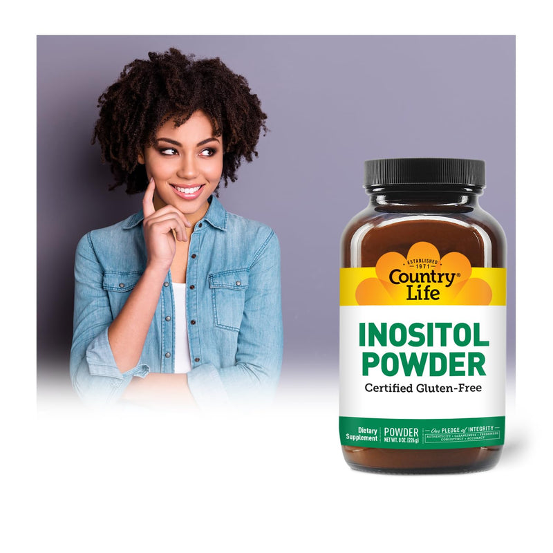 Country Life Inositol Powder, 1100mg, 8 oz, 205 Servings | Unflavored powder that mixes easily with water, juice, or food; certified gluten-free and vegan with no fillers 8 Ounce (Pack of 1)