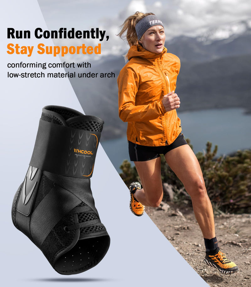 Slim-Fit Ankle Brace for Sprained Ankle, Quick Lace Up Ankle Support for Women Men with 2 Auto-Shaped Pads, Air Fabric Cool Ankle Stabilizer for Injury Recover, Running,Sports, M(12”-13”) Black M(Ankle size:12"-13")