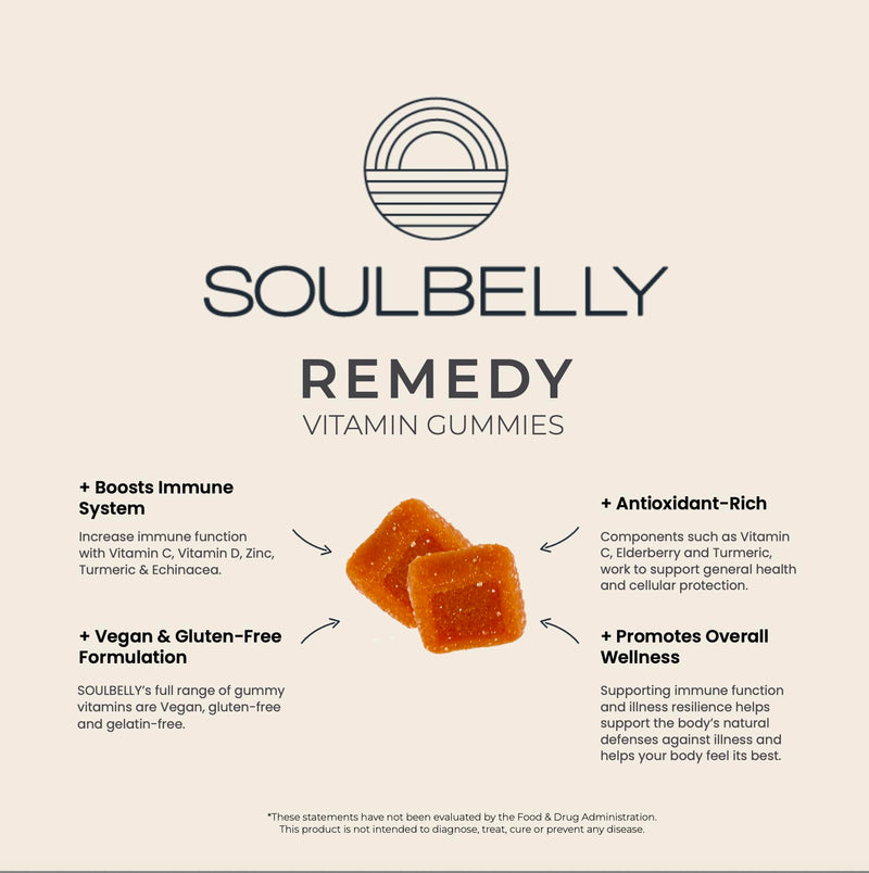 SOULBELLY Super Immunity Remedy Vitamin Gummies for Immune Support | Vegan | Gluten-Free | Non-GMO | 60 Count