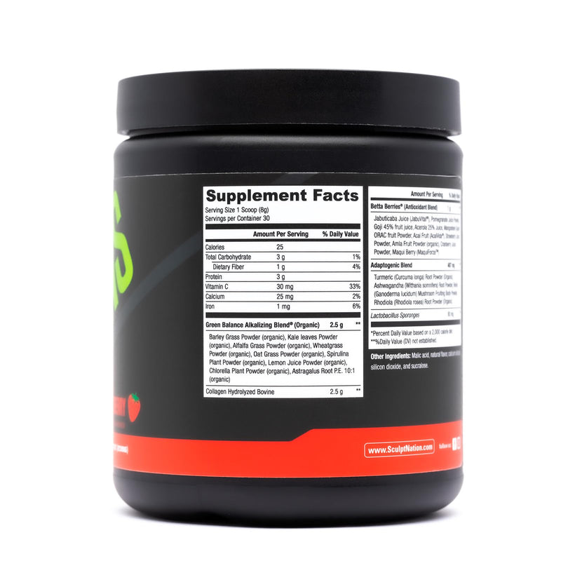 Sculpt Nation by V Shred Greens Strawberry - Premium Greens Powder & Superfood Blend with Collagen to Support Skin, Digestion, and Energy - 30-Day Supply - BeesActive Australia
