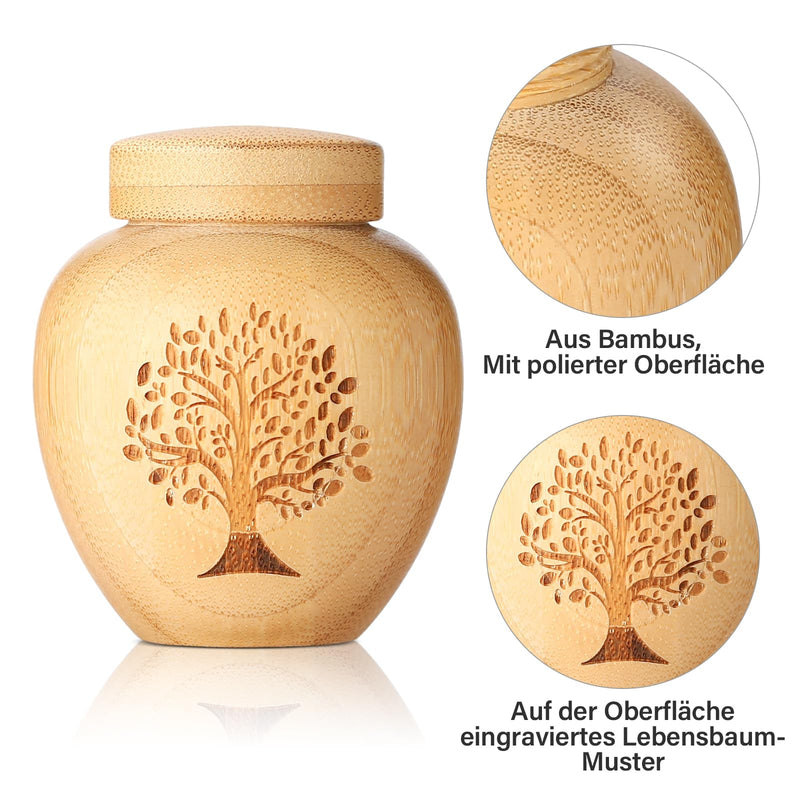 Small urn for human ashes made of bamboo, mini urn for human ashes with engraved tree of life pattern, mini keepsake urn for the ashes of pets (tree of life, 1 piece) tree of life, 1 piece - BeesActive Australia