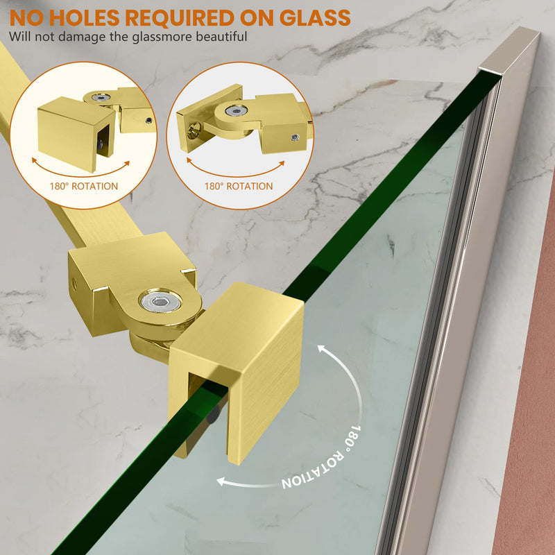 Shower Door Support Bar Rod, 18.11 Inch Length Stainless Steel Wall-to-Glass Brace, for 1/4"(6mm) 5/16"(8mm) 3/8"(10mm) Thick Framless Glass Door, Brushed Gold - BeesActive Australia