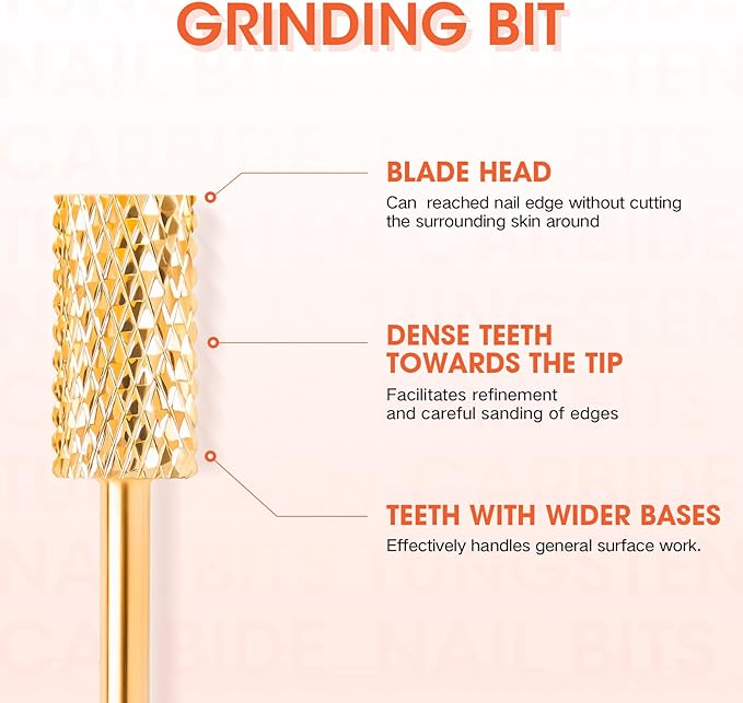 Ranrose 3/32 Inch Nail Bit for Nail Drill Nail Art Tungsten Steel Polishing Head Gold Carbide Coarse Grit Nail Drill Bit Manicure Pedicure Home Salon - BeesActive Australia