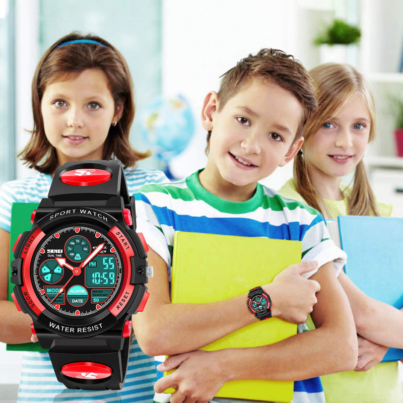 ATIMO LED Multi Function Waterproof Watch for Kids - Kids Gifts red
