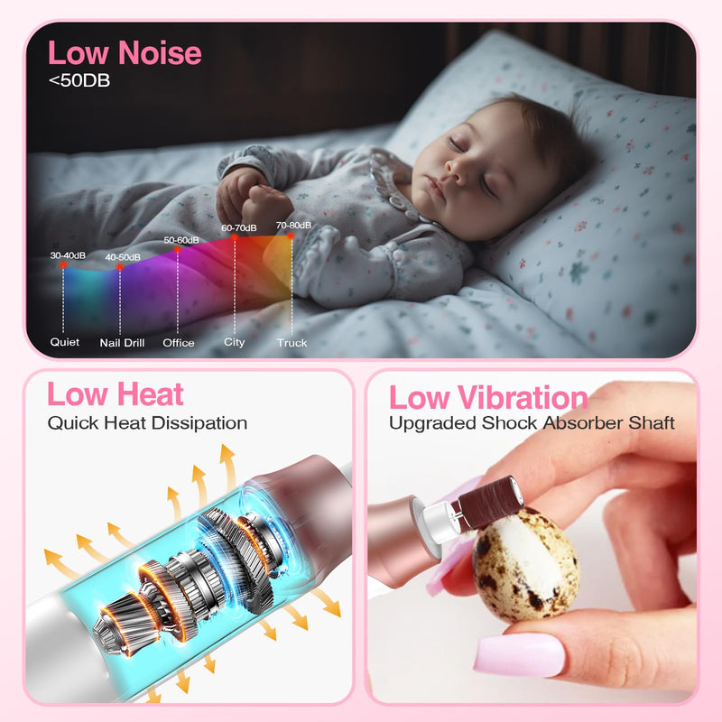 Professional Electric Nail Drill 2000mAH Portable Cordless Electric Nail File 10 in 1 Manicure Pedicure Kit ,5-Speeds Toe Nail Tools Hand Foot Care,Thick Toenail Grinder for Women Men Pets (Pink) Pink - BeesActive Australia
