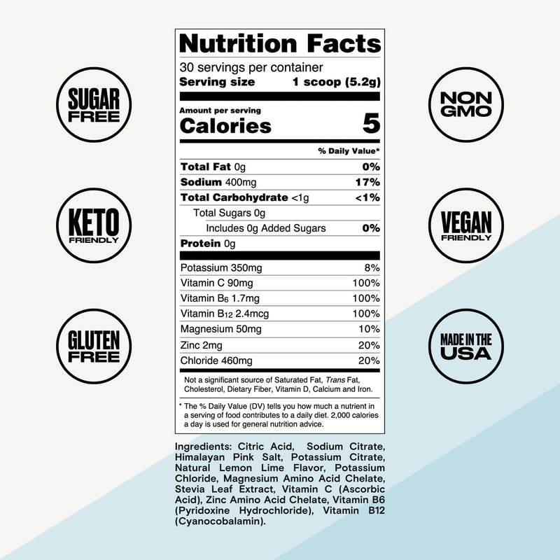 UPPERMOST Hydrate Hydration Keto Electrolytes Powder No Sugar Drink Mix - Naturally Flavored & sweetened - with Vitamin C, B6, B12 & Zinc - 30 Servings (Lemon Lime) Lemon Lime 5.5 Ounce (Pack of 1)