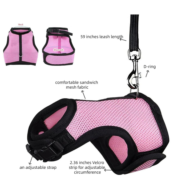 MANON ROSA Rabbit Harness and Leash Set - Adjustable Escape-Proof Training and Walking Gear for Guinea Pigs Bunnies Chinchillas Hamsters Ferrets Rats Kittens and Small Dogs Puppies Cats (Black,L) Black L - BeesActive Australia