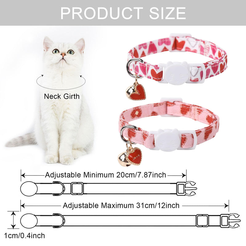 Lionet Paws 2pcs Pack Valentine's Day Cotton Cat Collar,Breakaway Buckle with Pink Red Heart Cute Adjustable Cat Kitten Collar,Ideal for Girl Cats Uniform Red Hearts&Hearts - BeesActive Australia