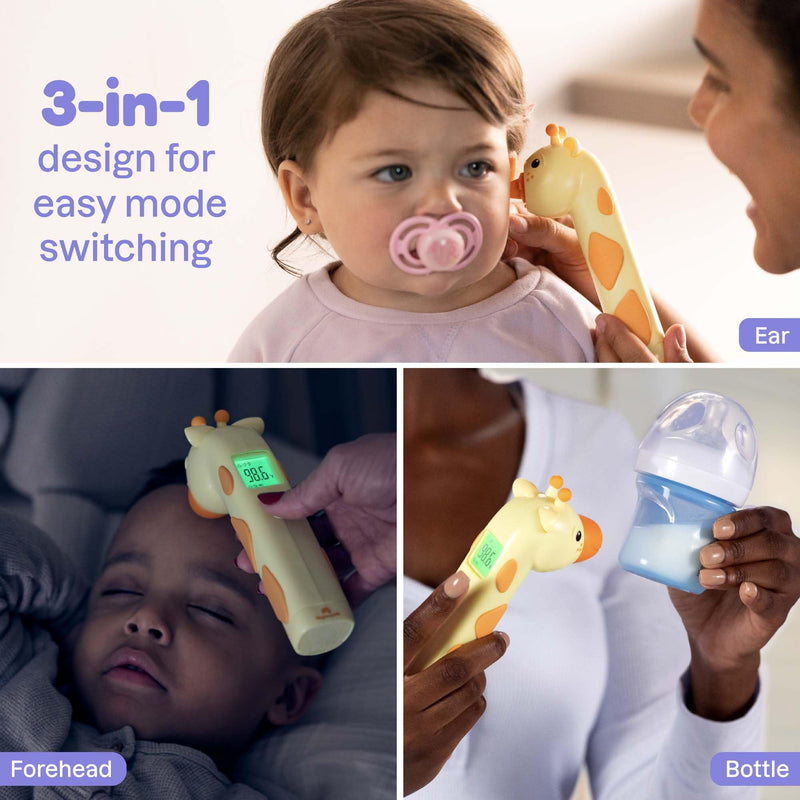 Baby Thermometer for Kids & Infants – Digital Infrared No-Touch Forehead & Ear Thermometer, 3-in-1 Contactless Thermometer with Fever Indicator, Fever Buddy Giraffe