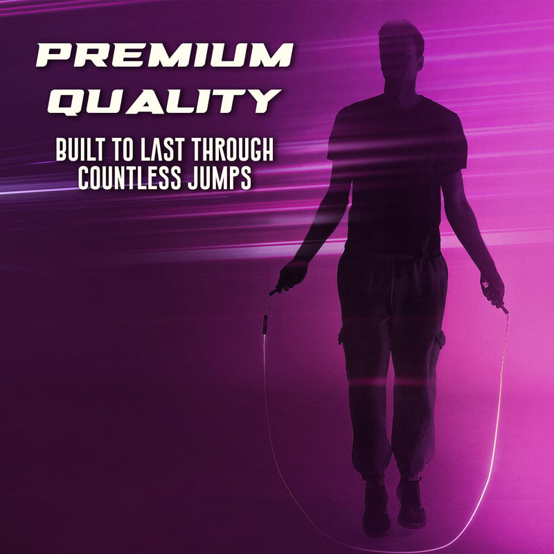 Elite Jumps - Light Show LED Jump Rope - For Kids & Adults - Durable & Lightweight - Adjustable Length & USB Rechargeable - Tangle-Free Jumping Rope for Fun & Exercise - 6 Vibrant Colors Single LED