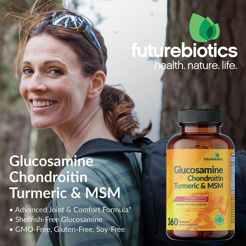 Futurebiotics Glucosamine Chondroitin Turmeric & MSM Advanced Joint Formula, Supports Healthy Joints & Mobility - Non-GMO, 180 Capsules 180 Count (Pack of 1)