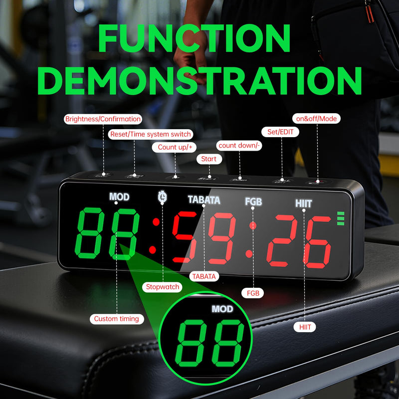 Small Gym Timer Clock with Magnet, Rechargeable Workout Interval Timer for FGB-Style & HIIT, Count Up/Down Stopwatch, Custom Modes, Portable Fitness Clock for Boxing, Home Garage Gyms, Indoor Outdoor - BeesActive Australia