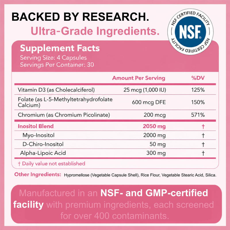Myo-Inositol & D-Chiro Inositol 40:1 With Methylfolate, ALA & Chromium | with Vitamin D3, Hormone Balance, Ovarian Function, Regular Cycles, Third-Party Tested, Vegan, 120 Capsules, hormone harmony