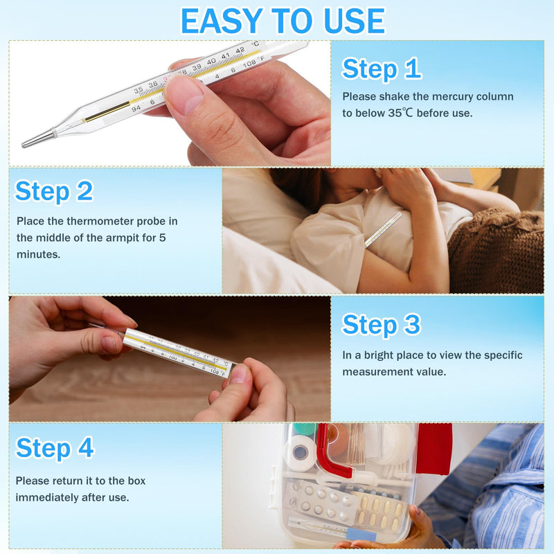 Ipetboom 12pcs Glass Temperature Measurement for Adults - Dual Scale General Use Temperatures Testing Tools Accurate Measurement for Families Home - Flat Design