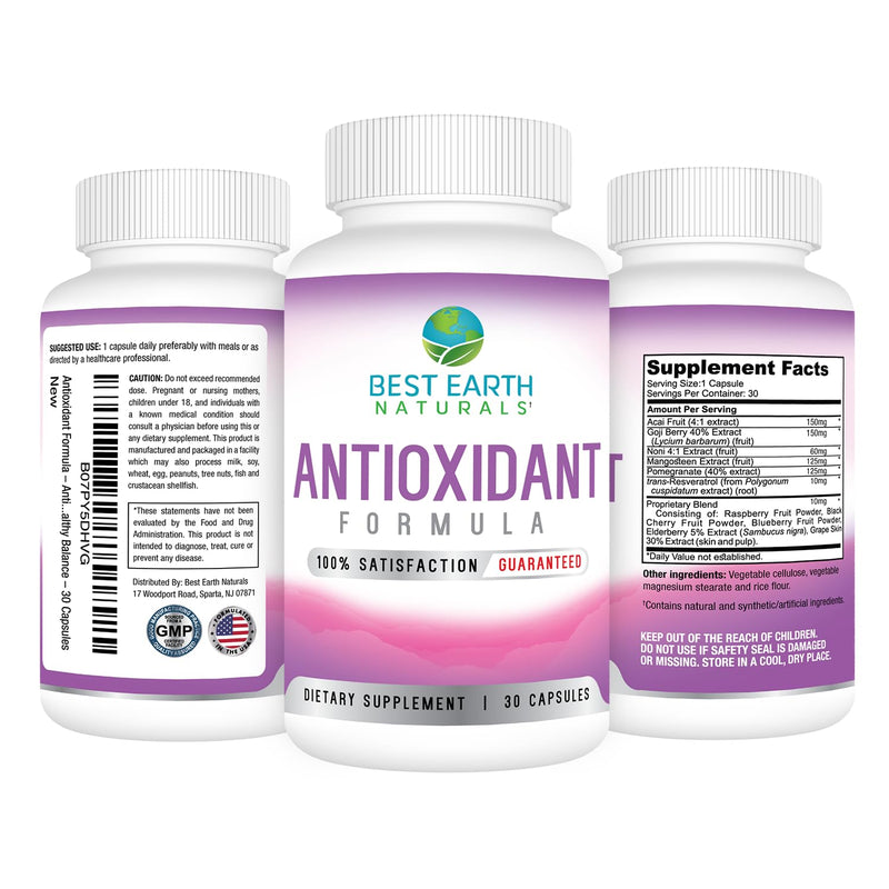 Best Earth Naturals Antioxidant Supplement with Pomegranate, Mangosteen, Goji Berry Capsules for Immune Support - 30 Day Supply 30 Count (Pack of 1)