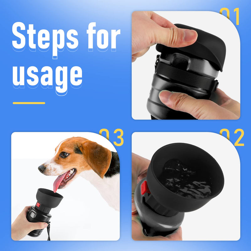 Portable Dog Water Bottle with a Foldable Bowl 2-in-1 Design, Leak-Proof Dog Water Bowl Dispenser Suitable for Outdoor Dog Walking, Hiking, and Traveling. BPA Free, 14oz Black 3G Black - BeesActive Australia
