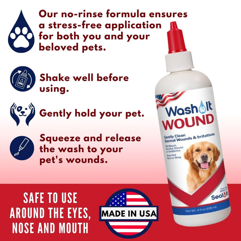 Wash-It Wound Cleanser for Pets | Dog Wound Care with Hypochlorous Acid to Clean Wounds, Cuts, Burns & Irritation | US-Made Wound Cleanser for Dogs & All Animals (4oz) - BeesActive Australia