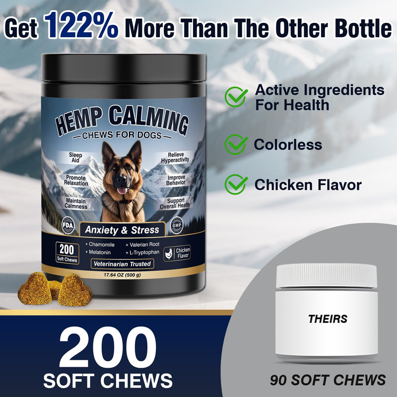 Dog Calming Chews 200ct, Calming Chews for Dogs - Anxiety and Stress Relief Treats Melatonin Bites Sleep Calm Dog - Separation, Fireworks, Thunder, Barking for Dogs - Chicken