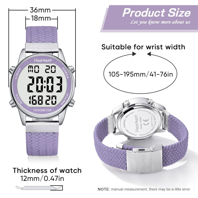 Hearkent Women Pedometer Watch for Walking Steps and Miles-Step Counter for Calories,30M Waterproof-EL Backlight-Countdown-Stopwatch-No App Step Tracker for Adults Seniors purple - BeesActive Australia