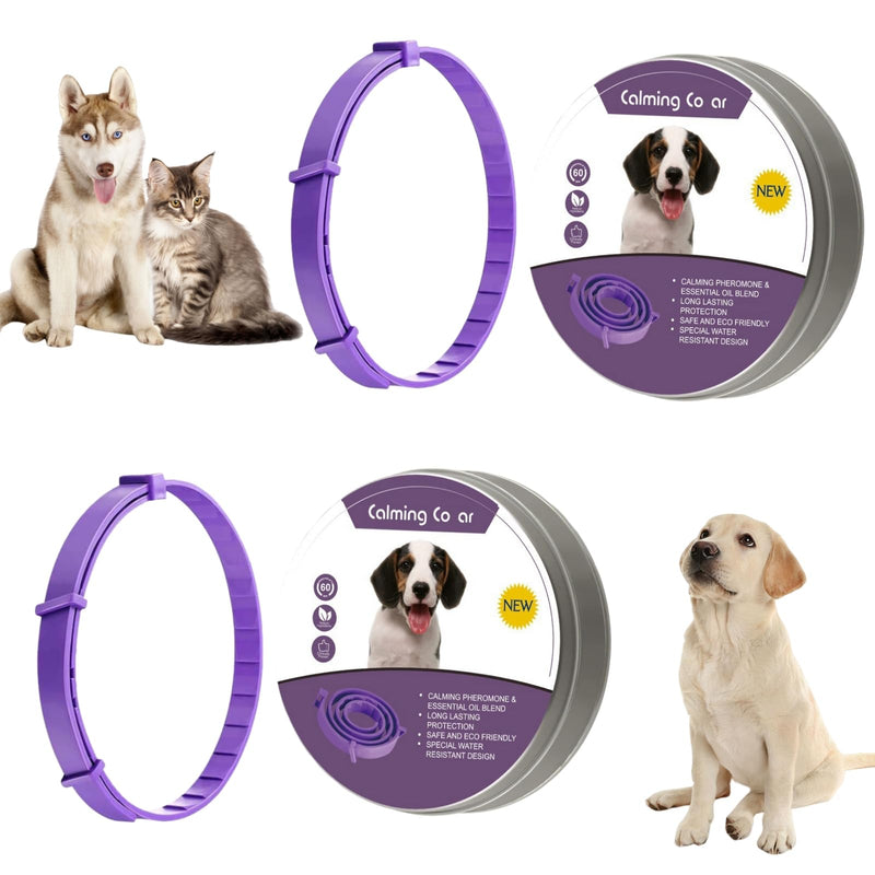 2PCS Adjustable Calming Co/llar for Dogs,Waterproof Dog Co/llar with fl/ea & ti/ck Treatment,Anti Bark Co/llar with Lavender,Long-Lasting Soothing & Anxiety Relief,Puppy Safe,Dog Calming Co/llar