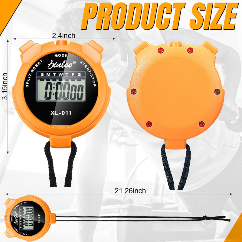 TOODOO 12 Pack Multi Function Digital Stopwatch Timer Bulk Sports Stopwatch with Lanyard Plastic Display Waterproof Date Time Alarm Timer for Coaches Fitness Referees Orange - BeesActive Australia