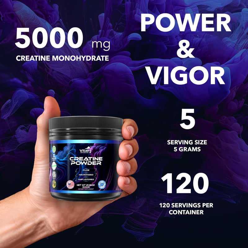 120 Servings Pure Micronized Creatine Monohydrate Powder, Amino Acid Powder - Support Muscles, Cellular Energy and Cognitive Function - Gluten-Free, Unisex, Keto 21.2 Oz