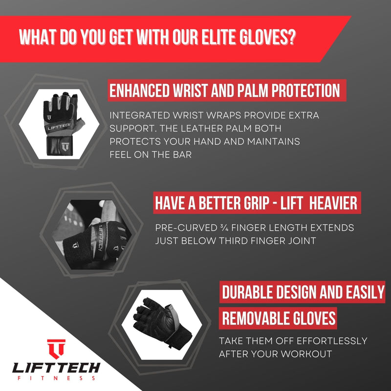 Lift Tech Men's Klutch Weight Lifting Gloves with Wrist Support - Weight Lifting Gloves for Men Into Weights, Strength Training, Powerlifting - Wrist Support Gloves - Black & Silver Medium