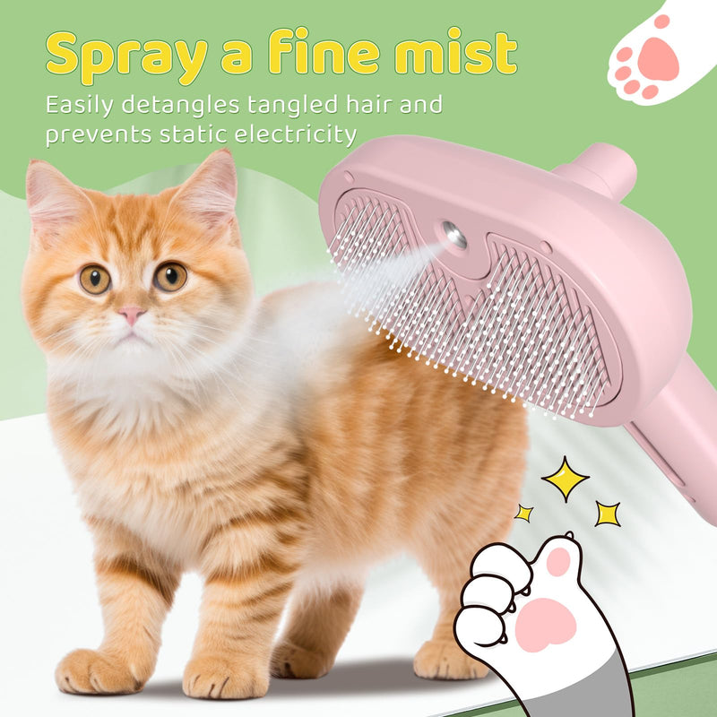 Pettidot Cat Brush with Steam Dog Brush for Long and Short Hair, Steam Brush Cat and Dog Cat Hair Brush Cat Comb Pink - BeesActive Australia