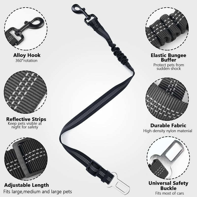 Dog Seat Belts for Car, Adjustable Nylon Restraint Car Seat Belt for Dog, Strong Dog Car Safety Harness with Elastic Bungee Buffer, 360 Degree Swivel Attach Won't Twist Black -1 Pack - BeesActive Australia