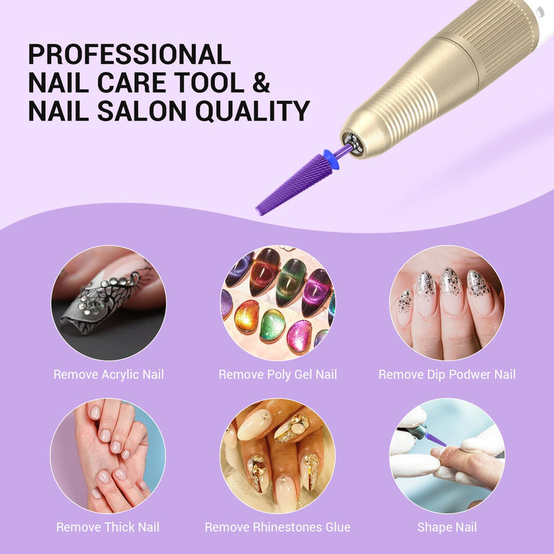 MelodySusie Super Long 5 in 1 Nail Drill Bits, 3/32'' Carbide Tungsten Bits, Suitable for Manicure Pedicure Cuticle Gel Polishing, Professional Advanced Bits, Purple, Series Bit-X, Medium Medium-M - BeesActive Australia