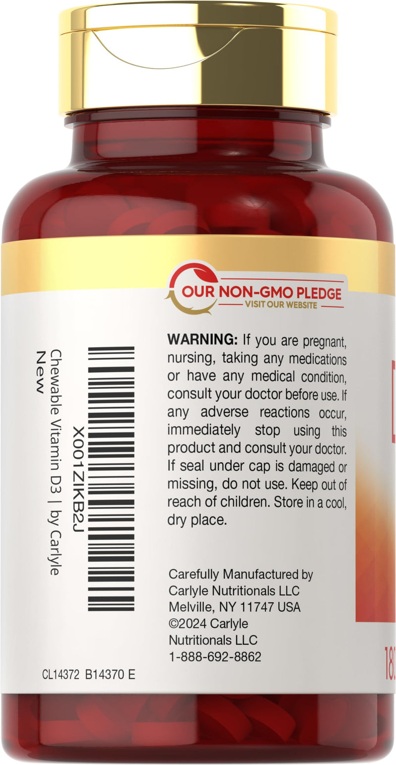 Carlyle Chewable Vitamin D3 2000 IU (50mcg) | 180 Chewable Tablets | Berry Flavor | Vegetarian, Non-GMO and Gluten Free Supplement