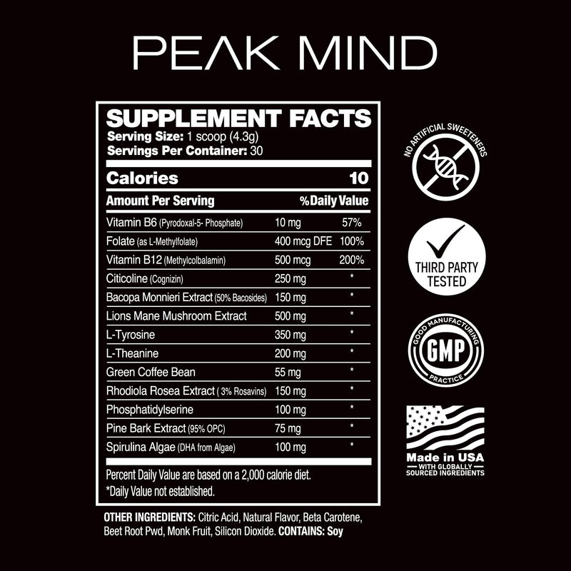 Livant Peak Mind 10-in-1 Nootropic Drink Mix – Focus, Memory & Mental Clarity Support with Cognizin, Lion's Mane & L-Theanine | Low Caffeine (55mg), Sugar-Free, Vegan, 30 Servings, Citrus