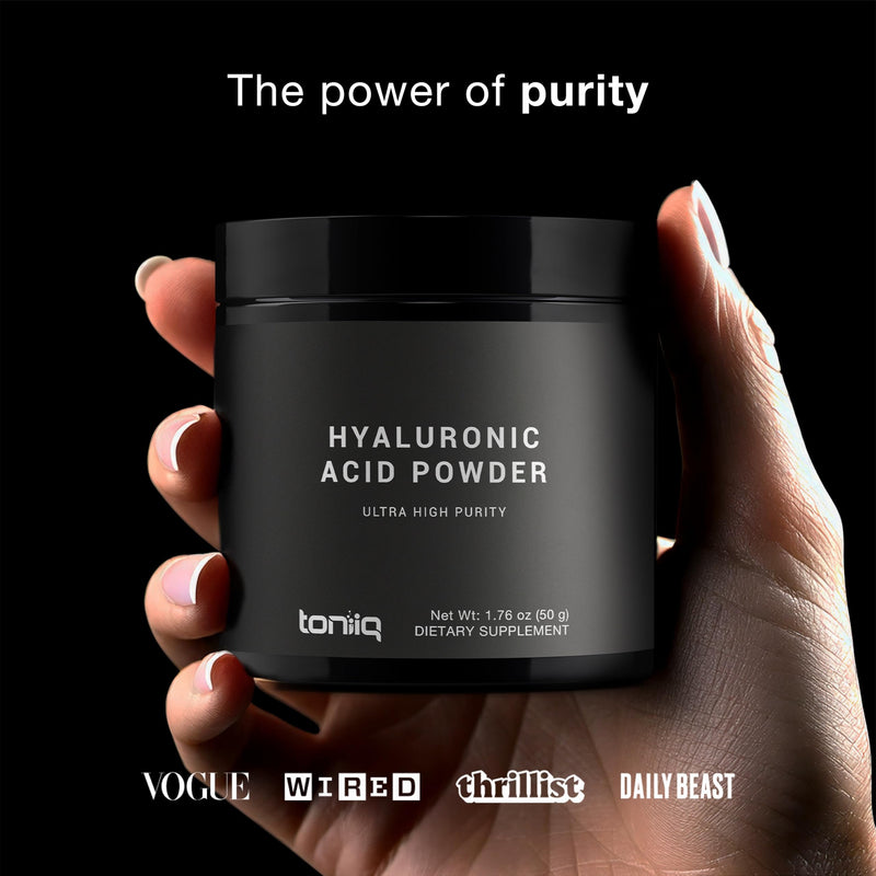 Toniiq Ultra Purified Bioavailable Hyaluronic Acid Powder | For Deeper Skin Hydration - 250mg with Vitamin C for Enhanced Absorption - 180 Servings