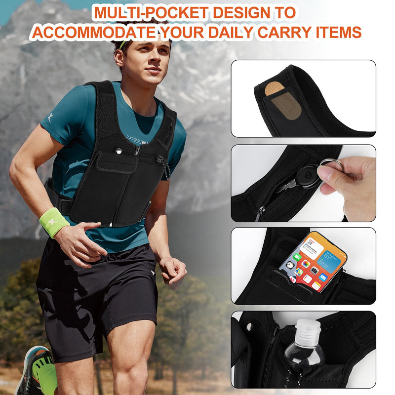 Hydration Running Vest for Men Women, Breathable, Sweatproof Lightweight Hydration Backpack Pack with 5 Pockets, Phone Holder, Adjustable and Reflective Vest for Running Hiking Cycling Marathon