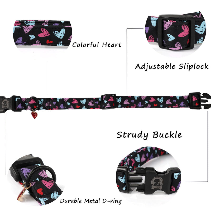 Valentine's Day Dog Collar,Cute Red Heart Girl Female Durable Heavy-Duty Dog Collar, Adjustable Pet Collar Gifts for Small Medium Large Dogs L Black Heart - BeesActive Australia
