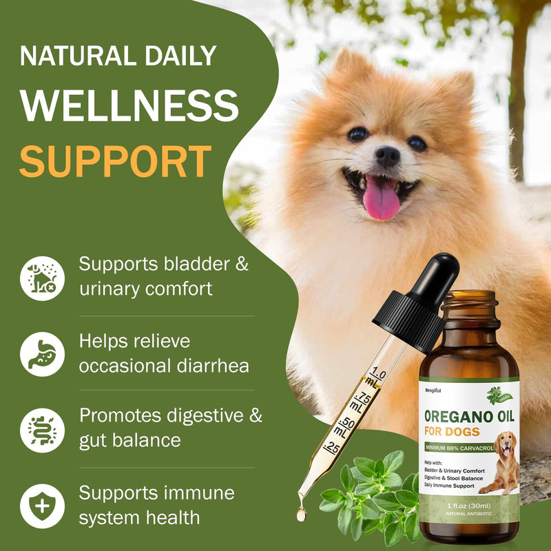Wild Mediterranean Oregano Oil for Dogs, Promotes Bladder & Urinary Function, Gut Balance & Diarrhea Relief, Supports Immunity and Overall Health, Over 88% Carvacrol Organic Oregano Oil